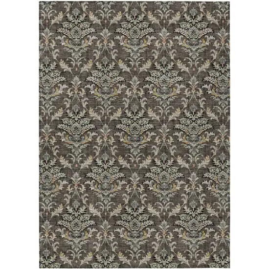 Chocolate Copper And Black Damask Washable Indoor Outdoor Area Rug Photo 2