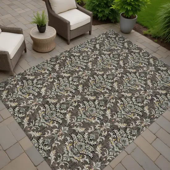 Chocolate Copper And Black Damask Washable Indoor Outdoor Area Rug Photo 7