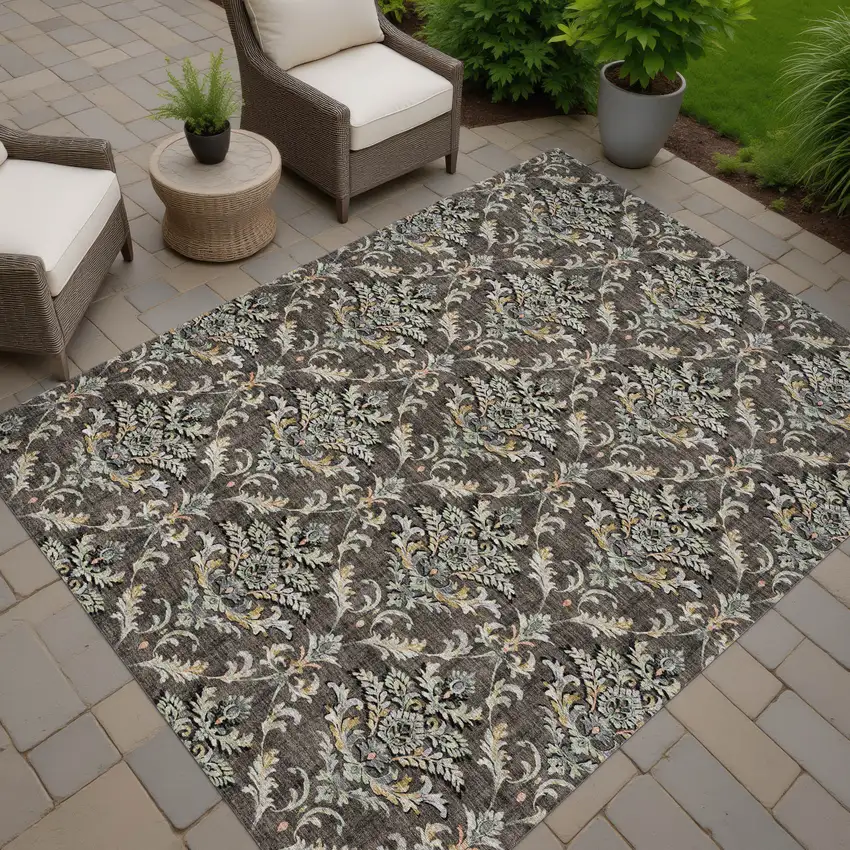 Chocolate Copper And Black Damask Washable Indoor Outdoor Area Rug Photo 7