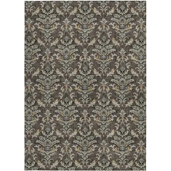 Chocolate Copper And Black Damask Washable Indoor Outdoor Area Rug Photo 4