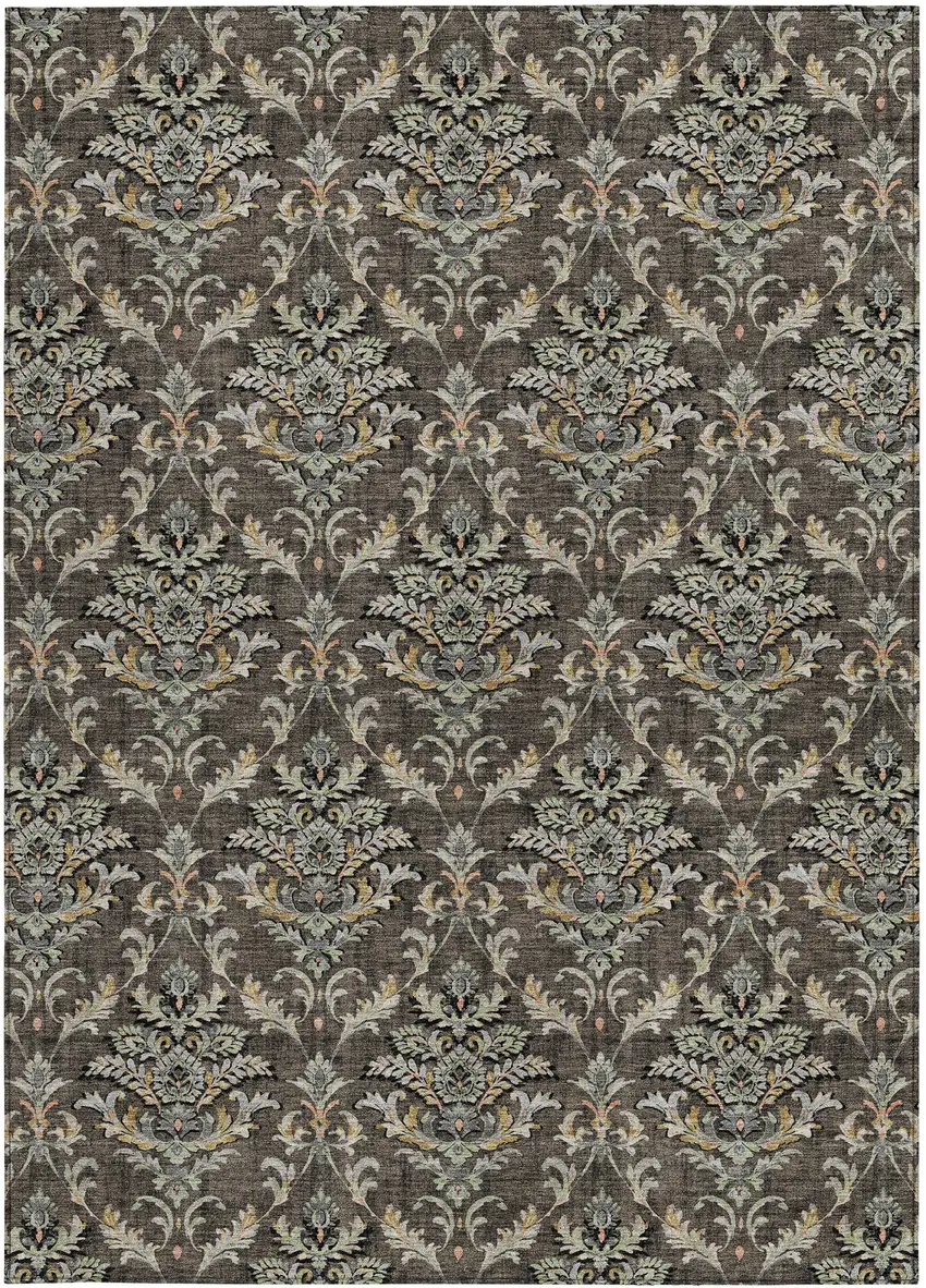 Chocolate Copper And Black Damask Washable Indoor Outdoor Area Rug Photo 4