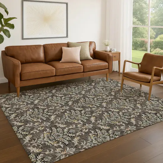 Chocolate Copper And Black Damask Washable Indoor Outdoor Area Rug Photo 9