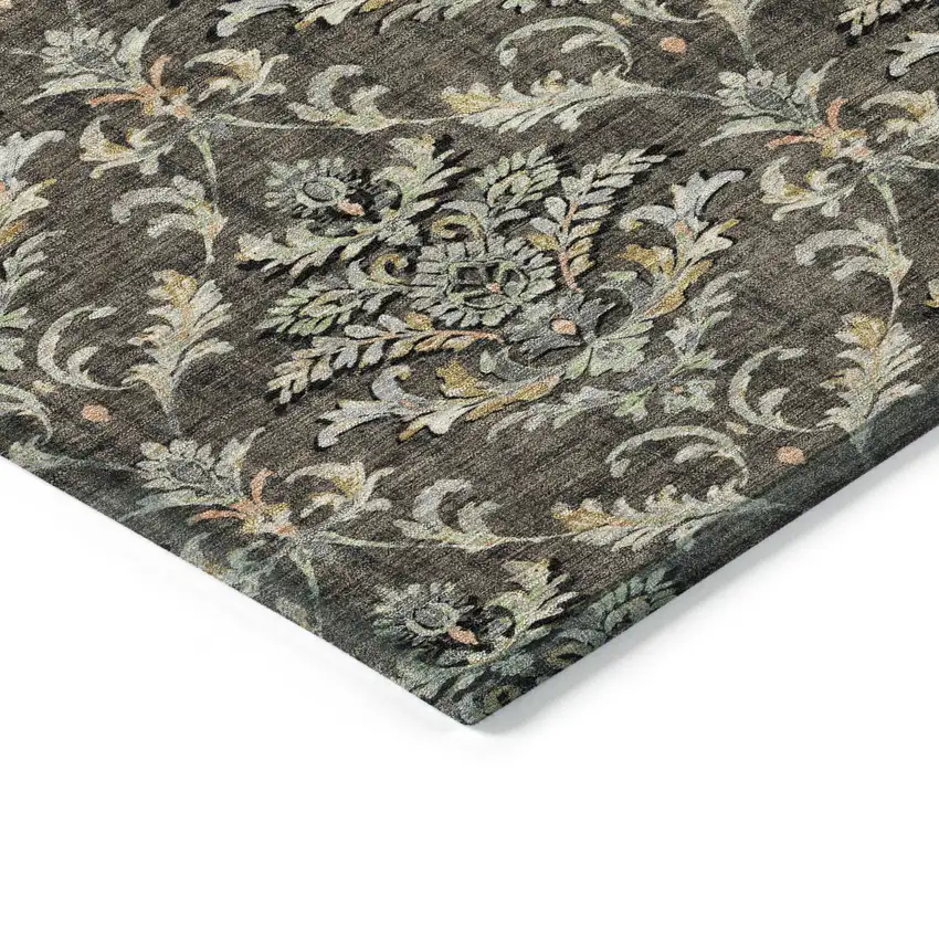 Chocolate Copper And Black Damask Washable Indoor Outdoor Area Rug Photo 6