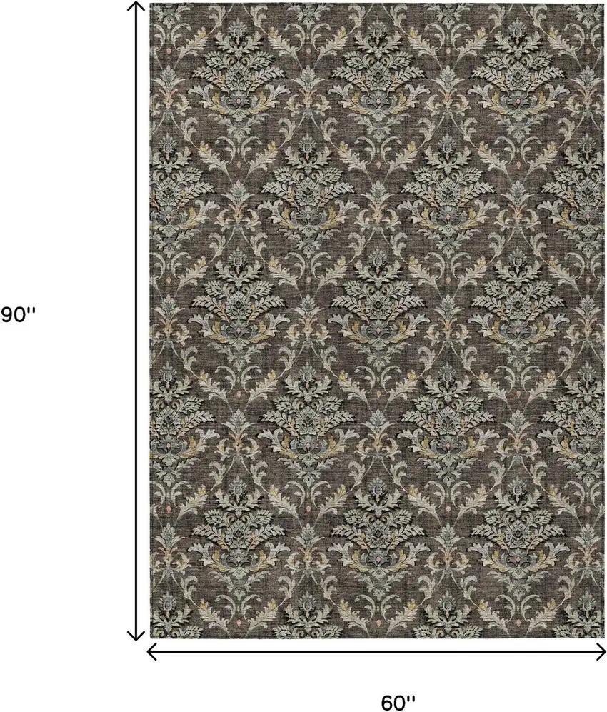 Chocolate Copper And Black Damask Washable Indoor Outdoor Area Rug Photo 3