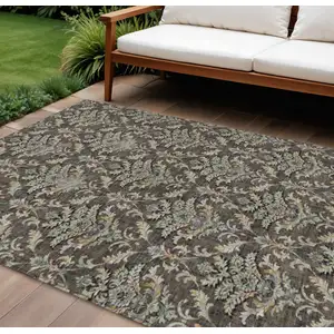 Photo of Chocolate Copper And Black Damask Washable Indoor Outdoor Area Rug