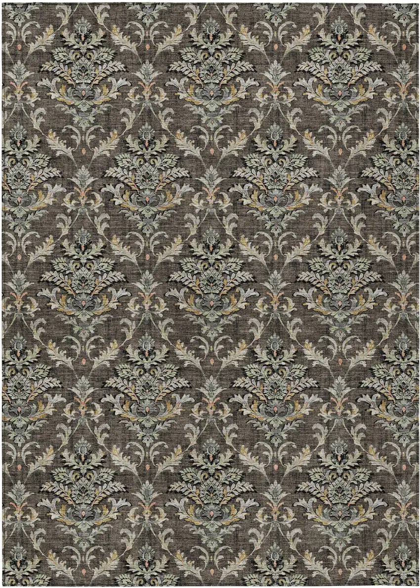Chocolate Copper And Black Damask Washable Indoor Outdoor Area Rug Photo 2
