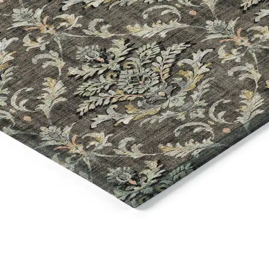 Chocolate Copper And Black Damask Washable Indoor Outdoor Area Rug Photo 5
