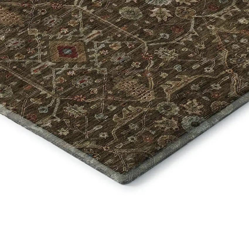 Chocolate Copper And Blue Oriental Washable Area Rug With UV Protection Photo 7