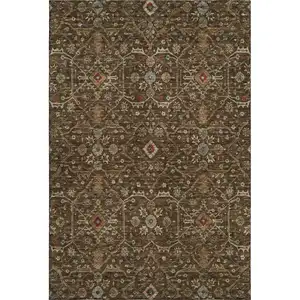 Photo of Chocolate Copper And Blue Oriental Washable Area Rug With UV Protection