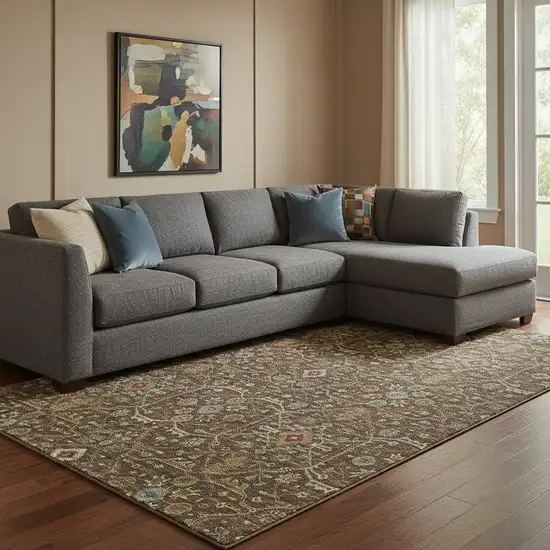 Chocolate Copper And Blue Oriental Washable Area Rug With UV Protection Photo 2