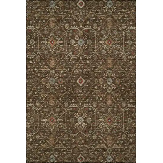 Chocolate Copper And Blue Oriental Washable Area Rug With UV Protection Photo 3