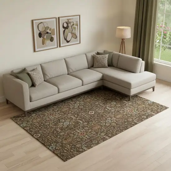 Chocolate Copper And Blue Oriental Washable Area Rug With UV Protection Photo 2