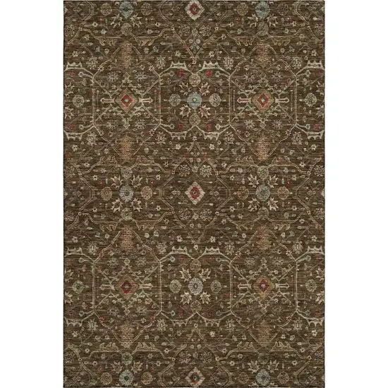 Chocolate Copper And Blue Oriental Washable Area Rug With UV Protection Photo 1
