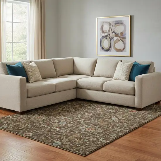 Chocolate Copper And Blue Oriental Washable Area Rug With UV Protection Photo 2