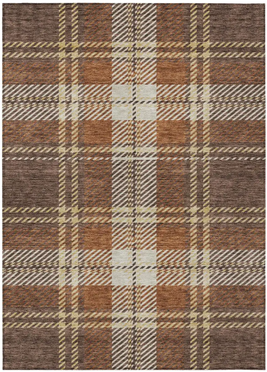 Chocolate Copper And Gold Plaid Washable Indoor Outdoor Area Rug Photo 2