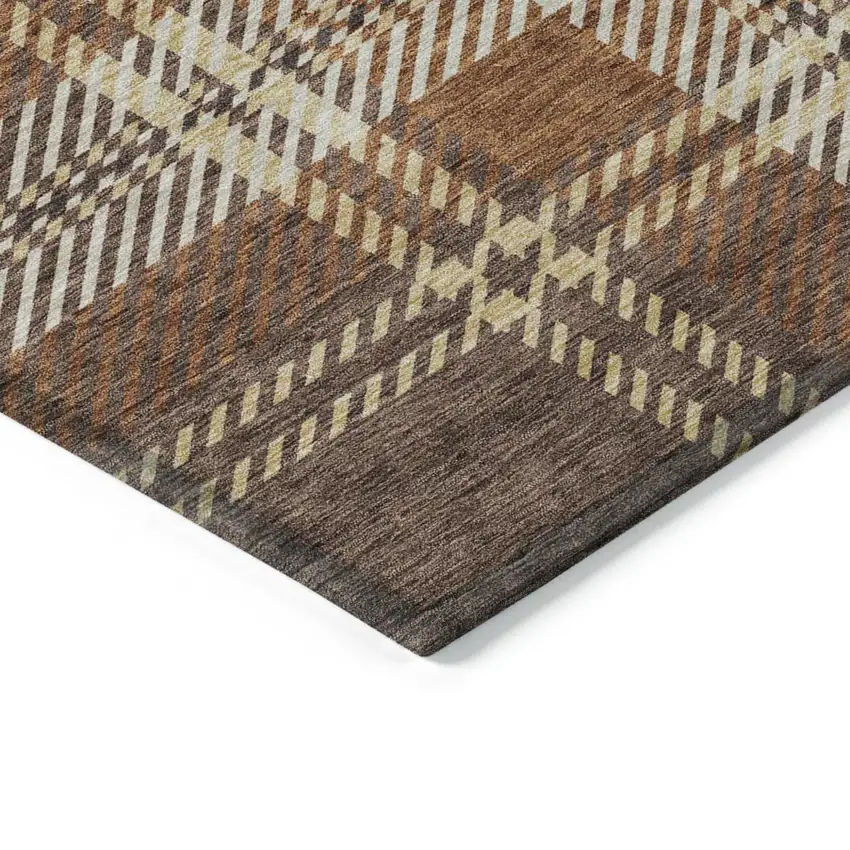 Chocolate Copper And Gold Plaid Washable Indoor Outdoor Area Rug Photo 3