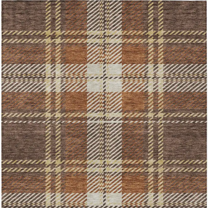 Chocolate Copper And Gold Plaid Washable Indoor Outdoor Area Rug Photo 6