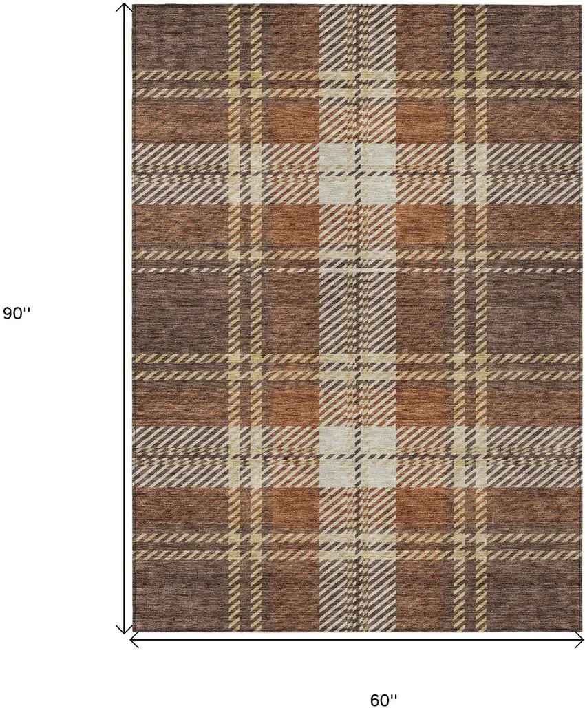 Chocolate Copper And Gold Plaid Washable Indoor Outdoor Area Rug Photo 7