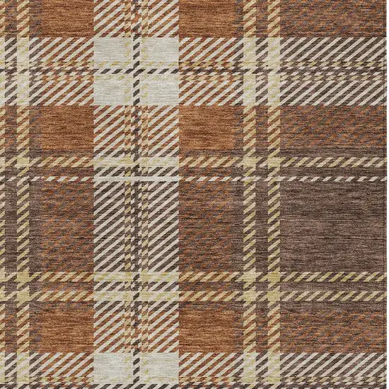 Chocolate Copper And Gold Plaid Washable Indoor Outdoor Area Rug Photo 6