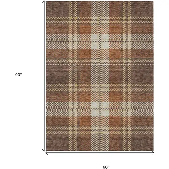 Chocolate Copper And Gold Plaid Washable Indoor Outdoor Area Rug Photo 3
