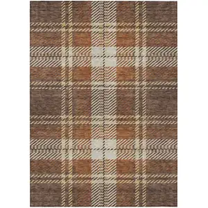 Photo of Chocolate Copper And Gold Plaid Washable Indoor Outdoor Area Rug