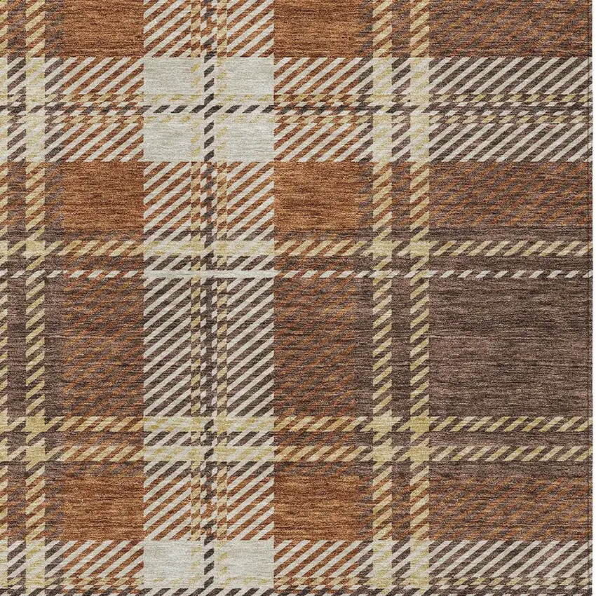 Chocolate Copper And Gold Plaid Washable Indoor Outdoor Area Rug Photo 5