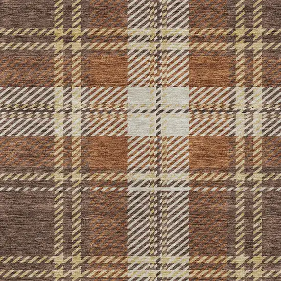 Chocolate Copper And Gold Plaid Washable Indoor Outdoor Area Rug Photo 6