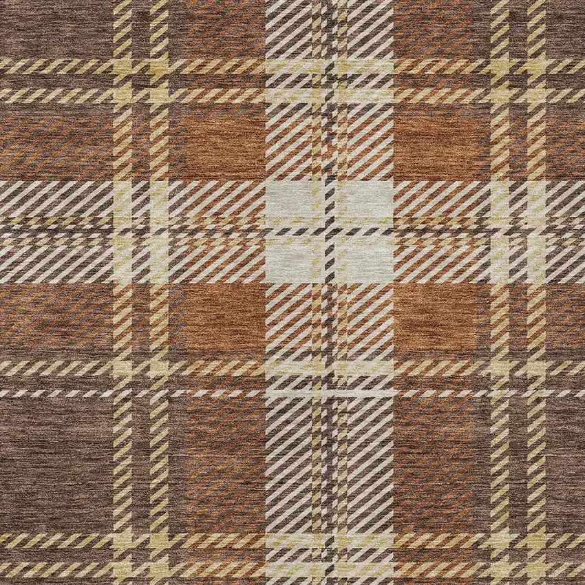 Chocolate Copper And Gold Plaid Washable Indoor Outdoor Area Rug Photo 6