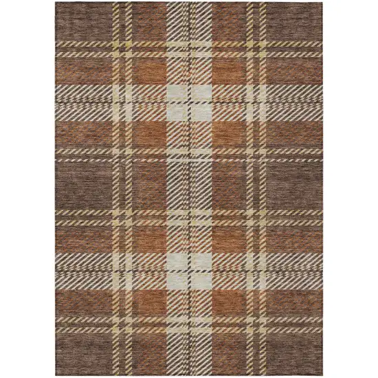 Chocolate Copper And Gold Plaid Washable Indoor Outdoor Area Rug Photo 2
