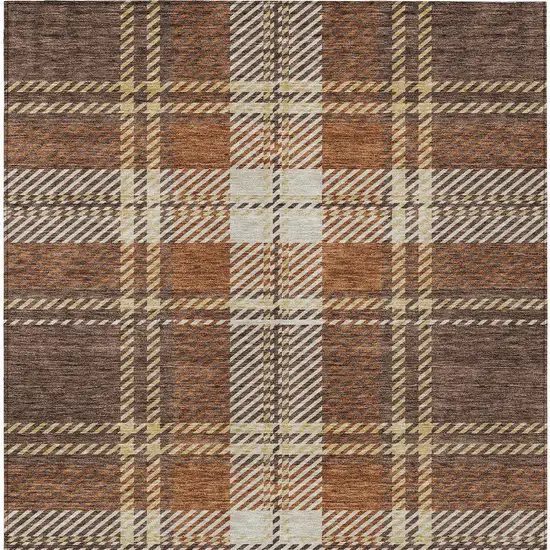 Chocolate Copper And Gold Plaid Washable Indoor Outdoor Area Rug Photo 7