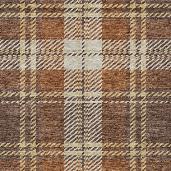 Chocolate Copper And Gold Plaid Washable Indoor Outdoor Area Rug Photo 6