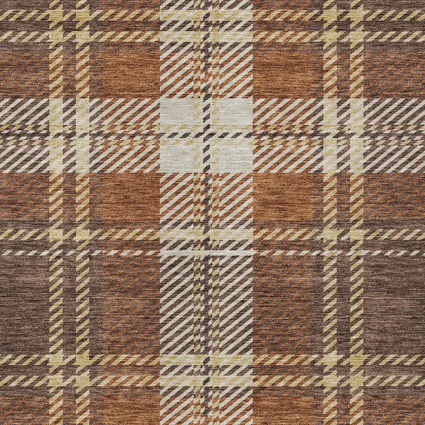 Chocolate Copper And Gold Plaid Washable Indoor Outdoor Area Rug Photo 6