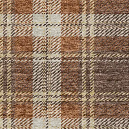 Chocolate Copper And Gold Plaid Washable Indoor Outdoor Area Rug Photo 6