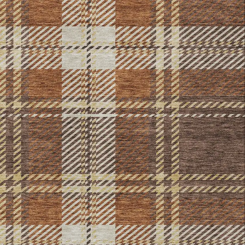 Chocolate Copper And Gold Plaid Washable Indoor Outdoor Area Rug Photo 6