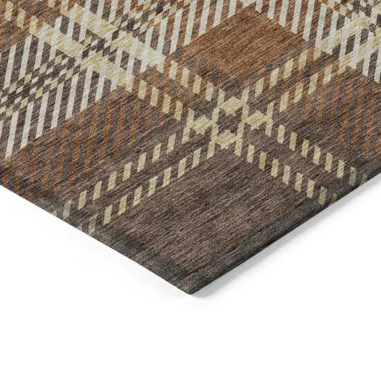 Chocolate Copper And Gold Plaid Washable Indoor Outdoor Area Rug Photo 4