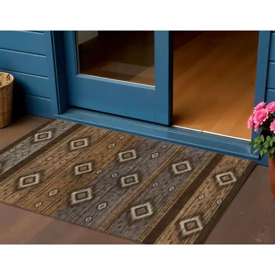 Chocolate Copper And Gray Tribal Washable Indoor Outdoor Area Rug Photo 2