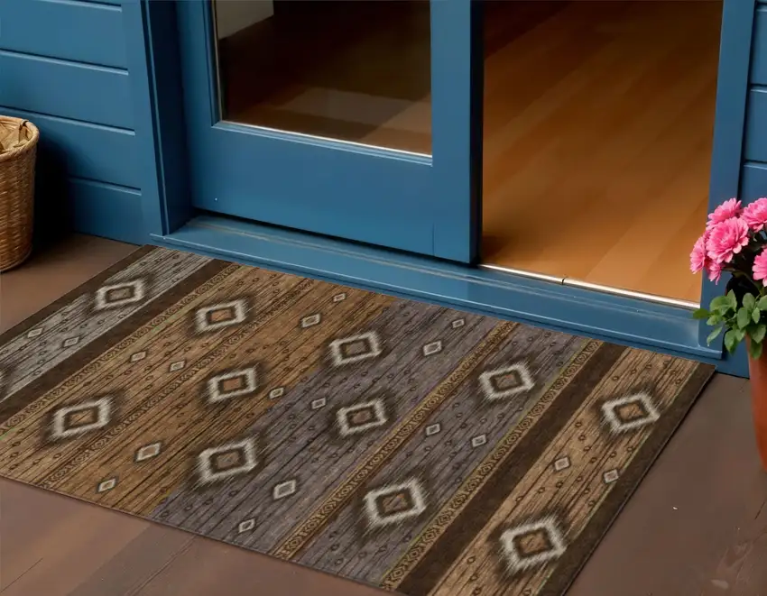 Chocolate Copper And Gray Tribal Washable Indoor Outdoor Area Rug Photo 2