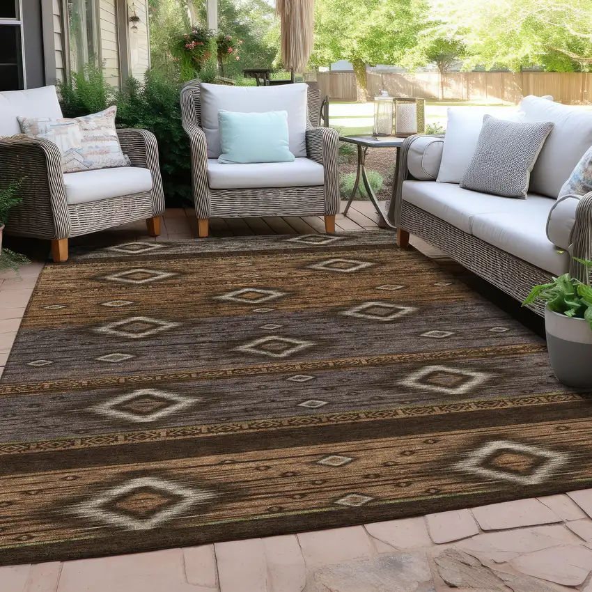 Chocolate Copper And Gray Tribal Washable Indoor Outdoor Area Rug Photo 6
