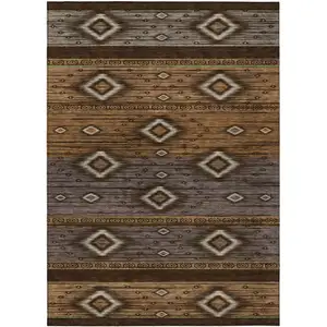 Photo of Chocolate Copper And Gray Tribal Washable Indoor Outdoor Area Rug