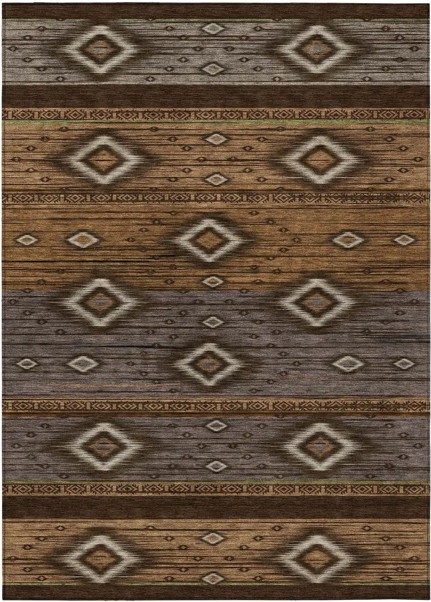 Chocolate Copper And Gray Tribal Washable Indoor Outdoor Area Rug Photo 1