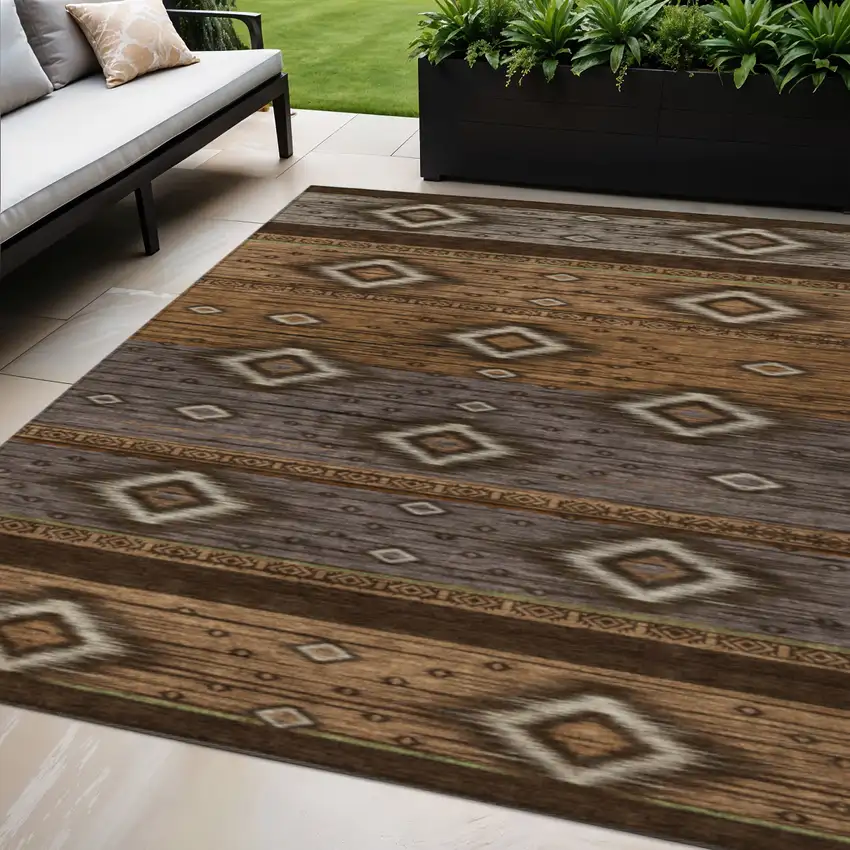 Chocolate Copper And Gray Tribal Washable Indoor Outdoor Area Rug Photo 2