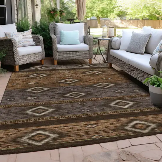Chocolate Copper And Gray Tribal Washable Indoor Outdoor Area Rug Photo 6