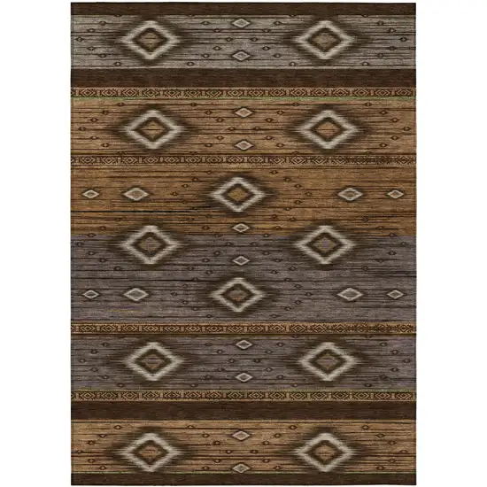 Chocolate Copper And Gray Tribal Washable Indoor Outdoor Area Rug Photo 1