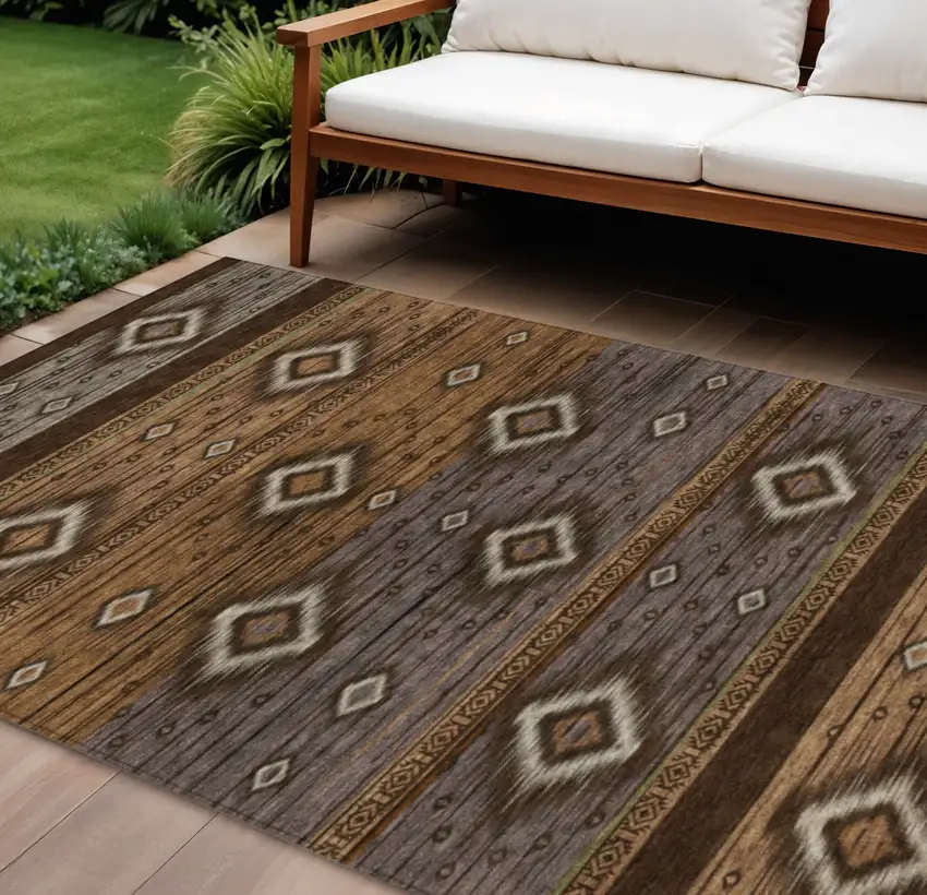 Chocolate Copper And Gray Tribal Washable Indoor Outdoor Area Rug Photo 2
