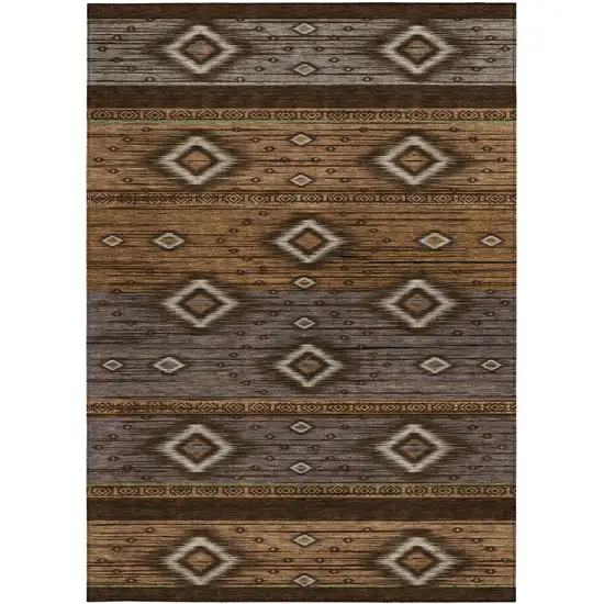 Chocolate Copper And Gray Tribal Washable Indoor Outdoor Area Rug Photo 3