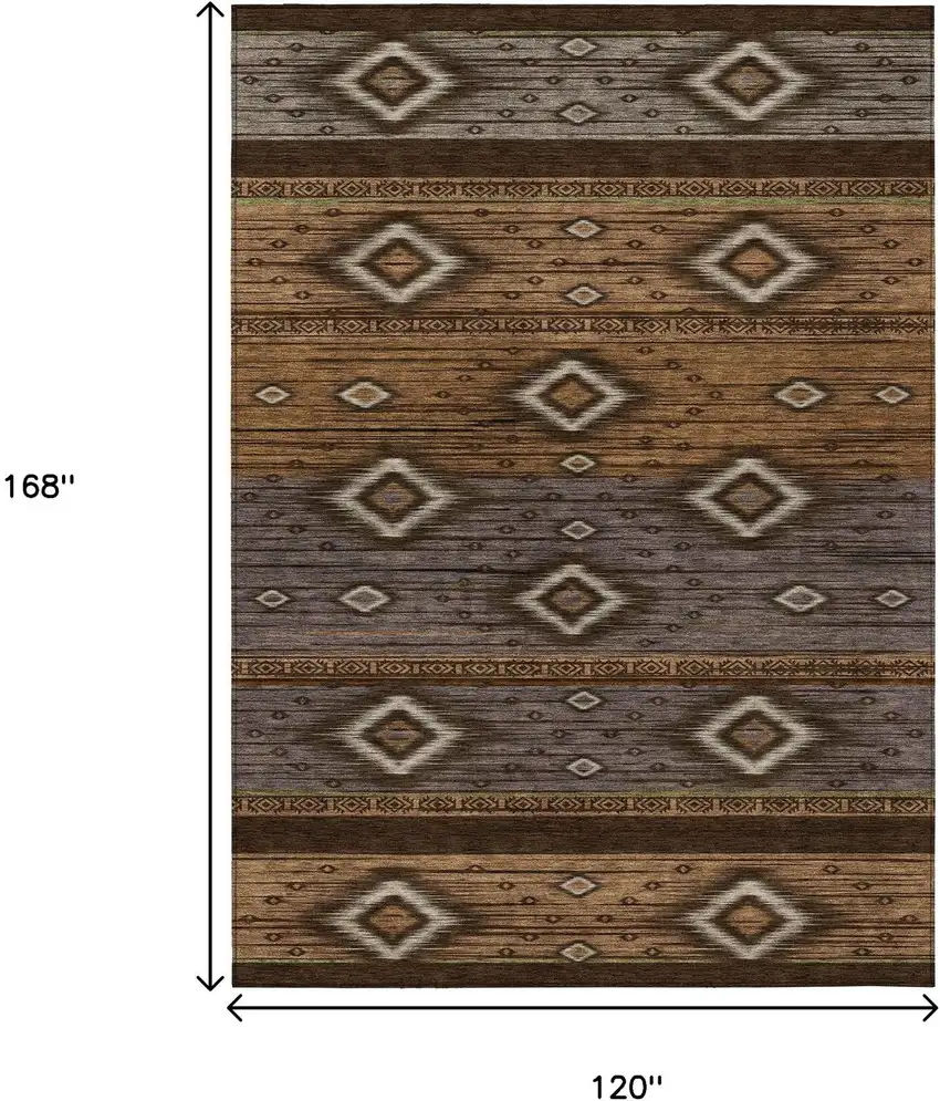 Chocolate Copper And Gray Tribal Washable Indoor Outdoor Area Rug Photo 8