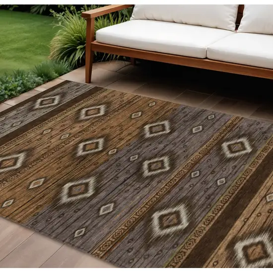 Chocolate Copper And Gray Tribal Washable Indoor Outdoor Area Rug Photo 2