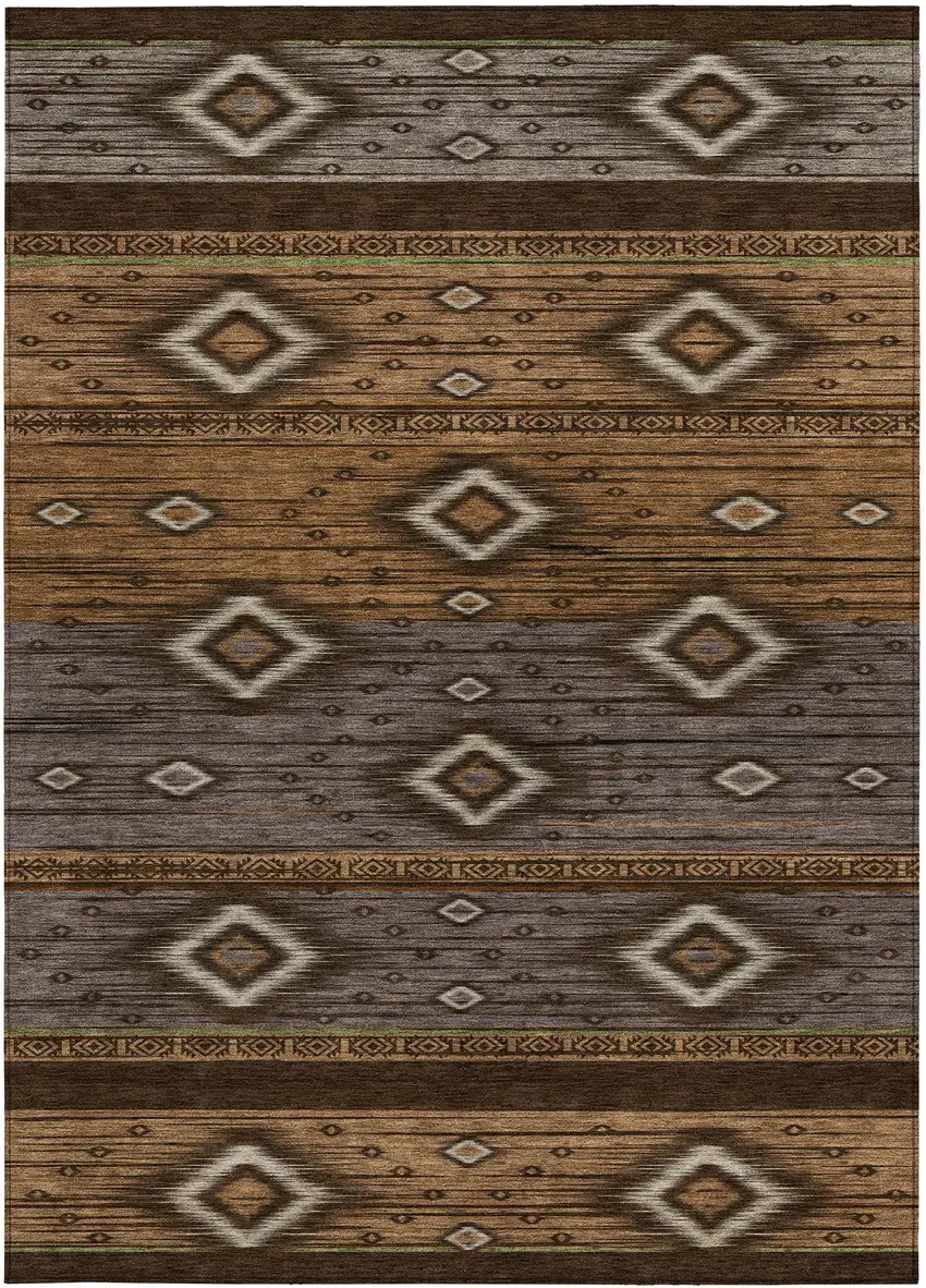Chocolate Copper And Gray Tribal Washable Indoor Outdoor Area Rug Photo 3