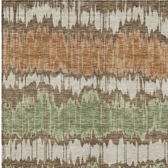 Chocolate Copper And Green Striped Washable Indoor Outdoor Area Rug Photo 5