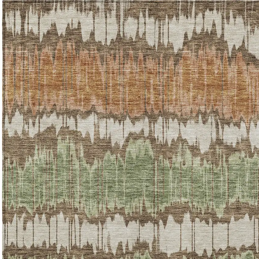 Chocolate Copper And Green Striped Washable Indoor Outdoor Area Rug Photo 5